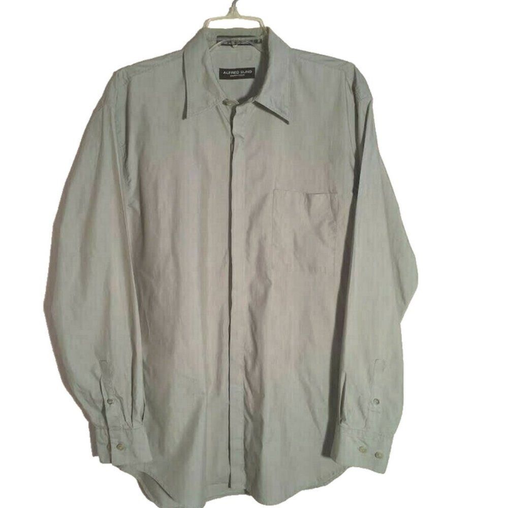 ALFRED SUNG M Designer Khaki Cotton Dress Mens Shirt Long Sleeve Casual beige